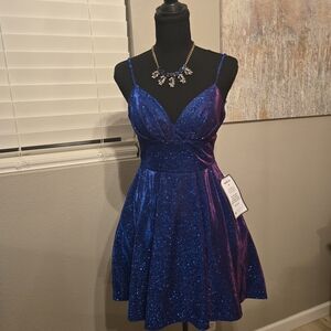 B Darlin Blue to Purple Glitter Ombre Mini Dress